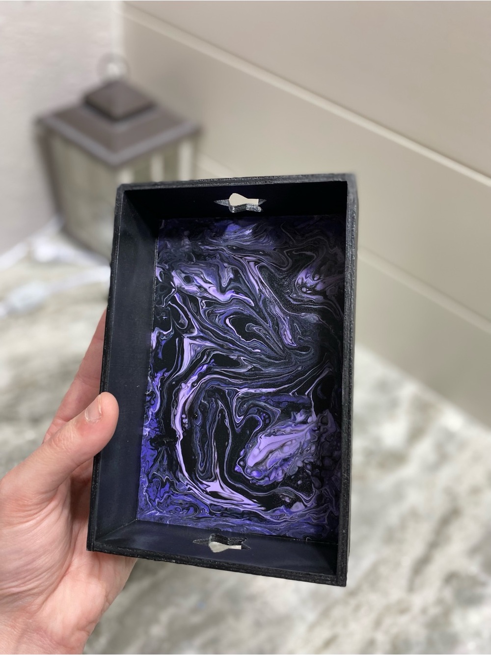 Hand-Crafted Purple & Black Wooden Tray